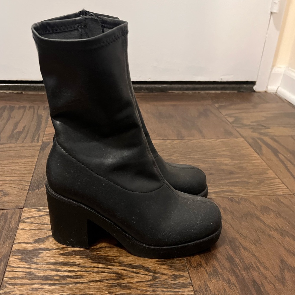 Faux Leather Heel Boots